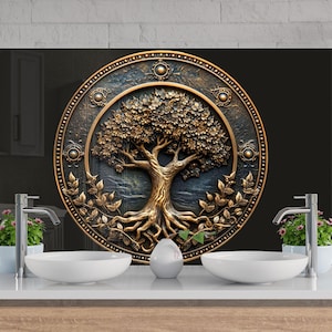 Backsplash de cozinha em vidro temperado, Backsplash estilo Life of Tree, Backsplash para backsplash de cobre para fogão, Backsplash atrás do fogão