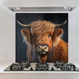 Scottish Highland Cow Tempered Glass Kitchen Backsplash