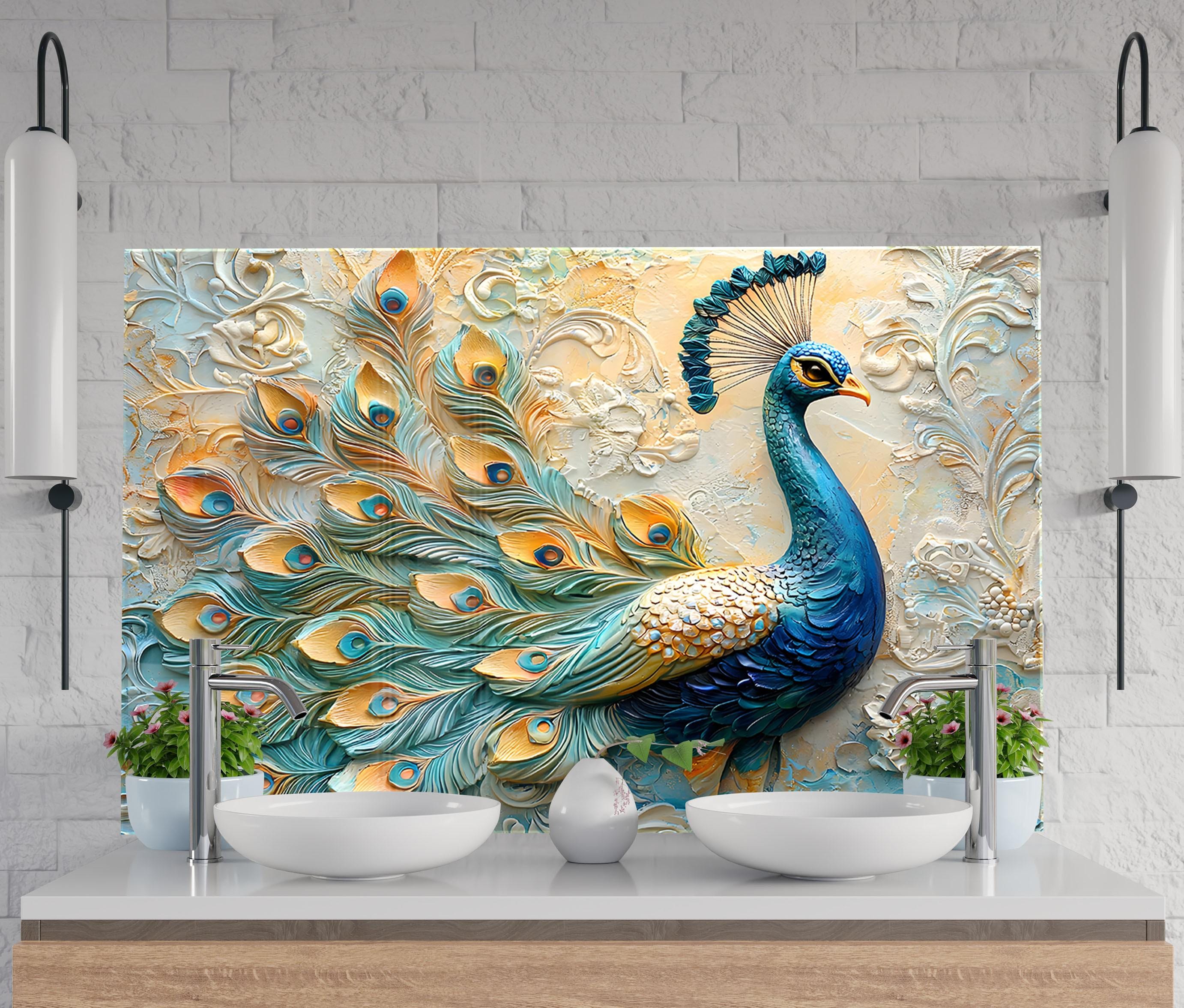 Tempered Glass Peacock Backsplash: Stained Mosaic Stove Cover - Etsy