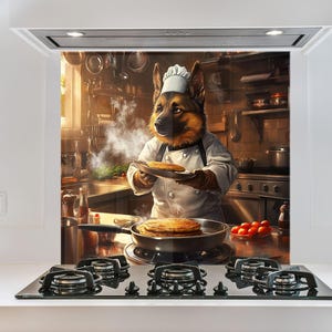 Dog Chef Tempered Glass Backsplash: Animal Kitchen Decor
