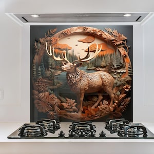 Tempered Glass Kitchen Backsplash, Deer Backsplash, Deer Splashback Backsplash for Bathroom Splashback for Stove Back Cover, Deer Backsplash