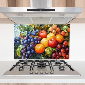 Tempered Glass Kitchen Backsplash, Fruits Backsplash, Stove Backsplash for Kitchen fruit Splashback for Stove Back Cover, Fruits mosaic