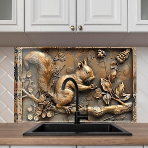 Squirrel Tempered Glass Backsplash: Animal Kitchen Decor