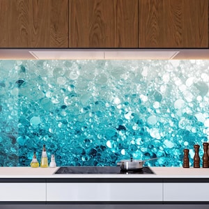 Blue Tempered Glass Kitchen Backsplash: Stain-Style Splashback