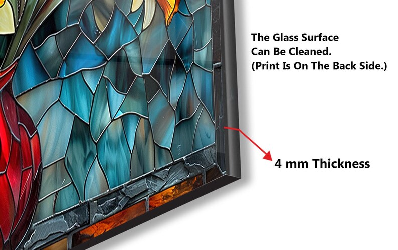 Tempered glass backsplash with artistic flower design