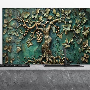 Tree of Life Tempered Glass Backsplash: Golden Kitchen  Glass Splashback Tile
