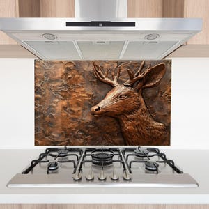 Deer Head Tempered Glass Kitchen Splashback – Rustic Nature Kitchen & Bathroom Backsplash