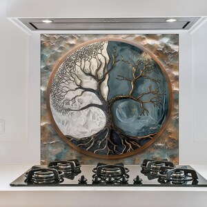 Backsplash de vidro temperado, Backsplash Life of Tree, Backsplash de fogão para cozinha, Backsplash para fogão, Backsplash atrás do fogão