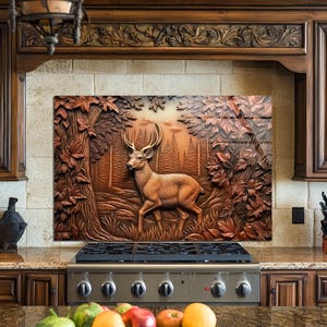 Rustikale Hirschwald-Aufkantung - Woodland Cabin Kitchen Splashback-Kachel, gehärtetes Glas-Herdplatte