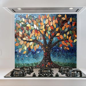 Backsplash de cozinha em vidro temperado, Backsplash de árvore, Backsplash para mosaico de árvore da vida, Backsplash para fogão, Mosaic