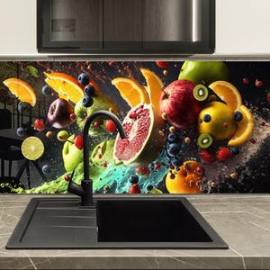 Colorful Fruit Tempered Glass Kitchen Kitchen Backsplash,  Stove Splashback Mural,  Vibrant Kitchen Splashback