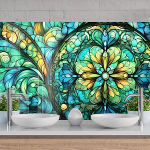 Green Stained Tempered Glass Backsplash, Glass Splashback Tile for Kitchen stove back cover