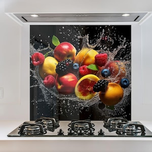 Tempered Glass Backsplash, Fruits Backsplash, Stove Backsplash for Kitchen Fruit Splashback for Stove Back Cover, Fruit Splash Backsplash