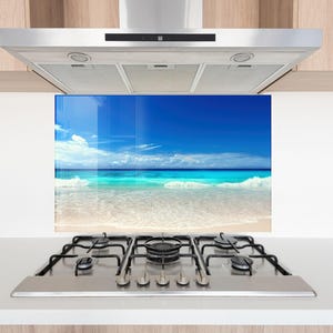 Tropical Beach Tempered Glass Backsplash: Kitchen & Stove Cover