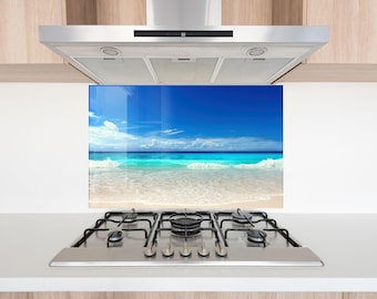 Tropical Beach Tempered Glass Backsplash: Kitchen & Stove Cover