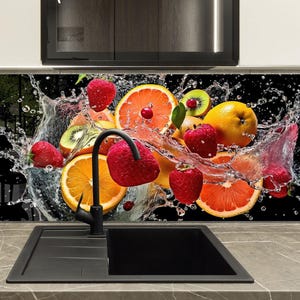 Tempered Glass Kitchen Backsplash, Kitchen Fruits Backsplash, Stove Backsplash for Kitchen Splashback for Stove Back Cover, Fruit Backsplash