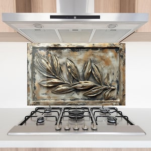 Tempered Glass Backsplash, Olive Branch Backsplash, Olive Backsplash, Olive Branch Splashback Stove Back Cover, Backsplash Behind Stove