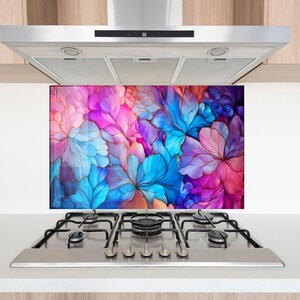 Tempered Glass Kitchen Backsplash, Leaves Backsplash, Stove Backsplash for Kitchen Splashback for Stove, Leaf Stained, Bathroom Wall