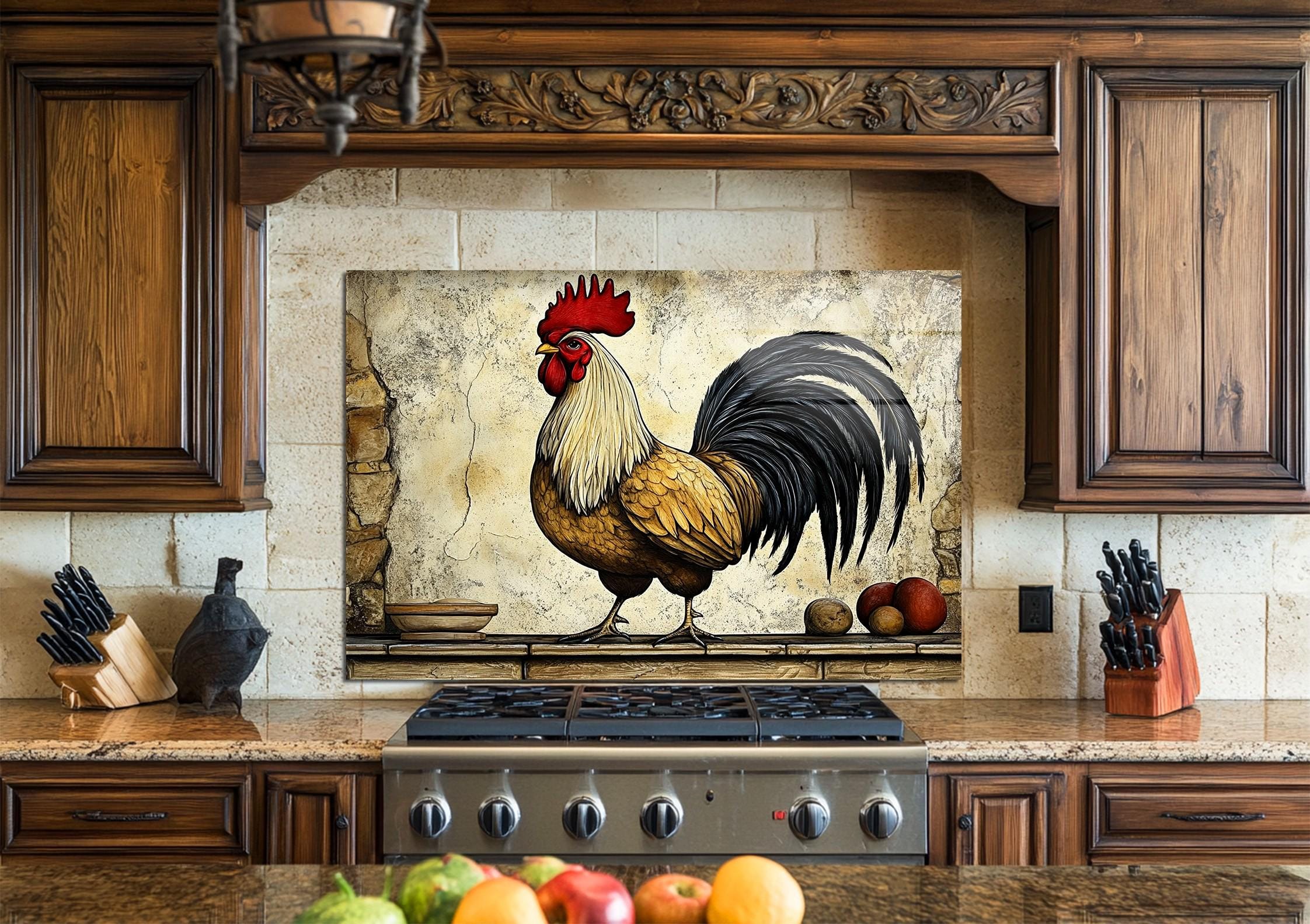 Stained Glass Rooster Backsplash, Rustic Farmhouse Animal Tile , Rustic ...