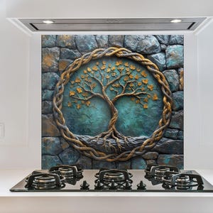 Tempered Glass Backsplash, Life of Tree Backsplash, Metal Backsplash for Mosaic Splashback for Stove Back Cover, Backsplash Behind Stove