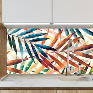 Elegant Leaf Pattern Backsplash for Kitchen Stove,  Tempered Glass Kitchen Splashback