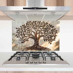 Tree of Life Kitchen Backsplash, flower-patterned splashback tile