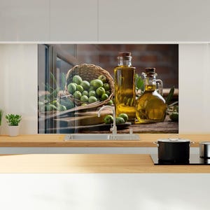 Tempered Glass Backsplash, Olive Oil Backsplash, Stove Backsplash for Olive Oil Splashback for Stove Back Cover, Backsplash Behind Stove
