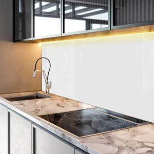 Solid White Glass Backsplash Panel, Tempered Glass Kitchen Splashback for Stove Wall, Minimal Modern Neutral Decor, Easy Clean