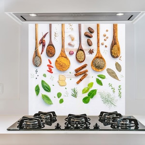 Tempered Glass Kitchen Backsplash, Kitchen Backsplash, Stove Backsplash for Herbs Splashback for Stove Back Cover, Spoon Spice Backsplash