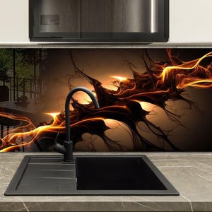Tempered Glass Backsplash, Golden Backsplash, Stove Backsplash for Kitchen Splashback for Stove Back Cover, Backsplash Behind Stove