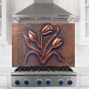 Tempered Glass Kitchen Backsplash, Flower Backsplash, Stove Backsplash for Kitchen Splashback for Stove Back Cover, Floral Backsplash