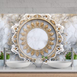 Luxe marmeren glazen achterwand – spatscherm abstracte goudader, moderne keukenmuurkunst, hittebestendig paneel van gehard glas