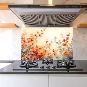 Red Tulip Botanical Tempered glass backsplash , flower patterned Kitchen & Bathroom  the  splashback