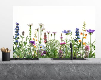 Kitchen Glass Floral Splashback, Tempered Glass Flower Backsplash  Kitchen Backsplash, Cooker Panel Waterproof, Kitchen Glass Wall Print
