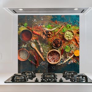 Tempered Glass Kitchen Backsplash, Spice Backsplash, Stove Spice Backsplash for Kitchen Splashback for Stove Back Cover, Herbs Backsplash