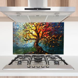 Backsplash de cozinha em vidro temperado, Backsplash de árvore, Backsplash para revestimento de fogão em formato de árvore da vida, Backsplash de mosaico