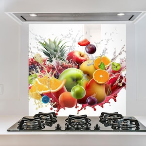 Tempered Glass Backsplash Fruits Backsplash, Stove Backsplash Kitchen Fruits Splashback for Stove Back Cover, Backsplash Behind Stove
