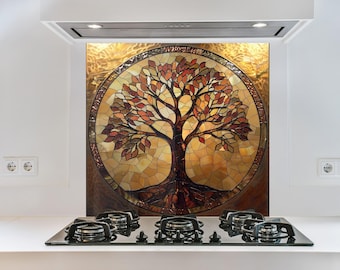 Tempered Glass Backsplash: Life of Tree Design, Easy Install