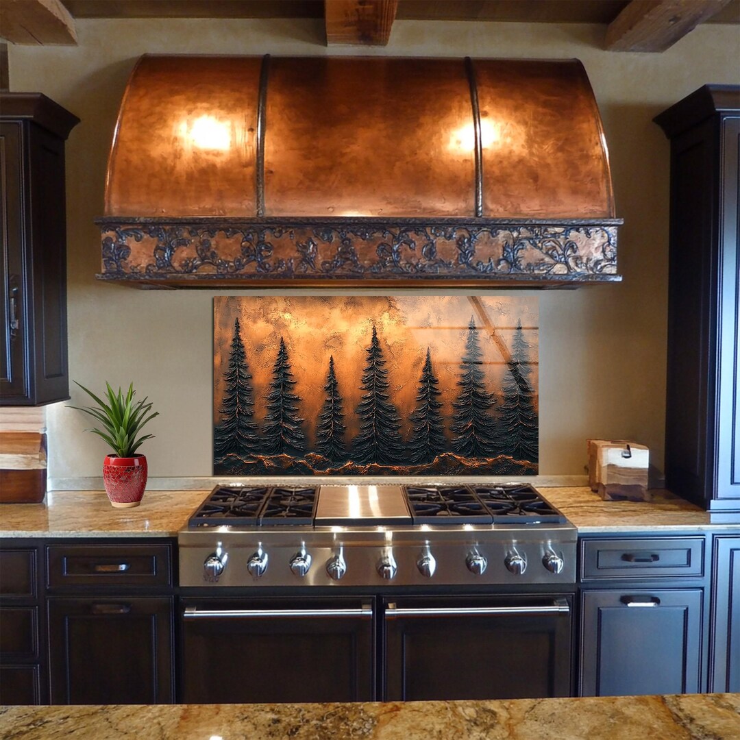 Forest Glass Backsplash Tile, Nature-inspired Kitchen Wall Panel, Pine ...