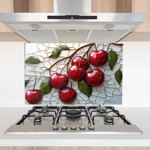 Tempered Glass Fruit Backsplash Design, Cooker Wall Backsplash Panel, Glass Splashback For Kitchen Panel Design, Cherry Splashback, Stained