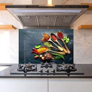Tempered Glass Kitchen Backsplash, Kitchen Backsplash, Spices Backsplash for Kitchen Herbs Splashback for Stove Back Cover, Herbs Backsplash