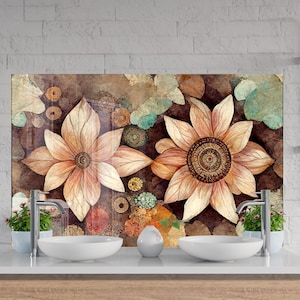 Tempered Glass Kitchen Backsplash, Flower Backsplash, Floral Backsplash for Kitchen Splashback for Stove Back Cover, Backsplash Behind Stove