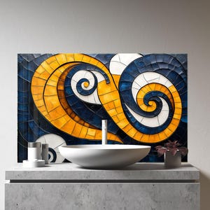 Tempered Glass Backsplash-Mosaic Backsplash-Stove Backsplash for Kitchen Mosaic Splashback for Stove Back Cover-Ethnic Mosaic kitchen panel