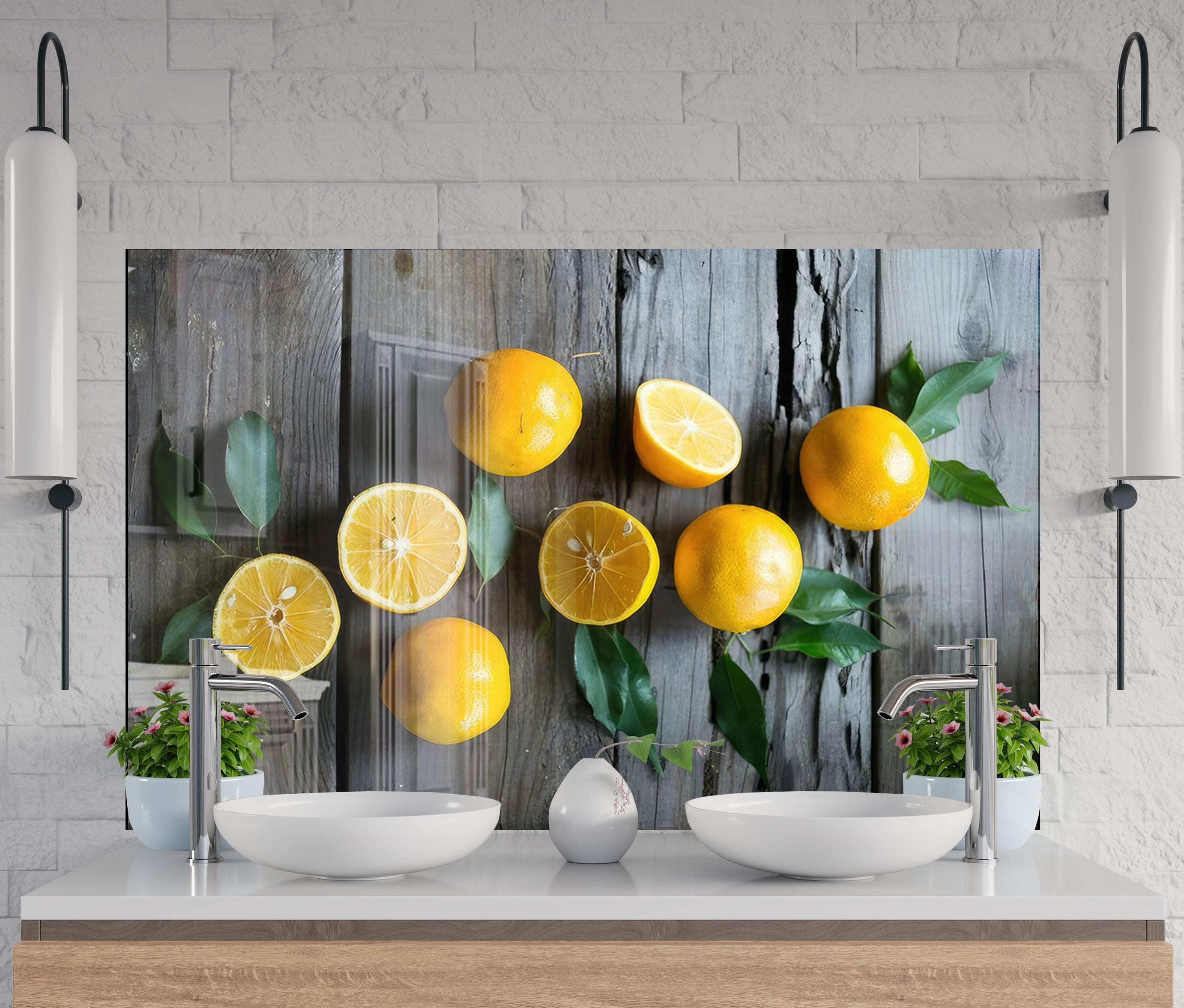 Lemon Splashbacks Rustic Lemon Glass Backsplash Panel, Tempered Glass Kitchen Splashback ...