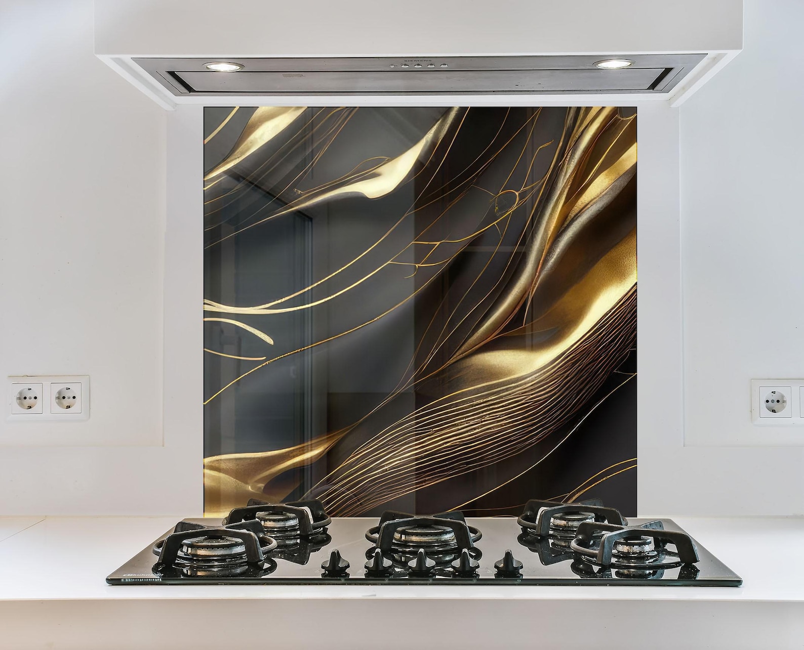 Black Gold Marble Glass Backsplash – Luxury Abstract Splashback Panel ...