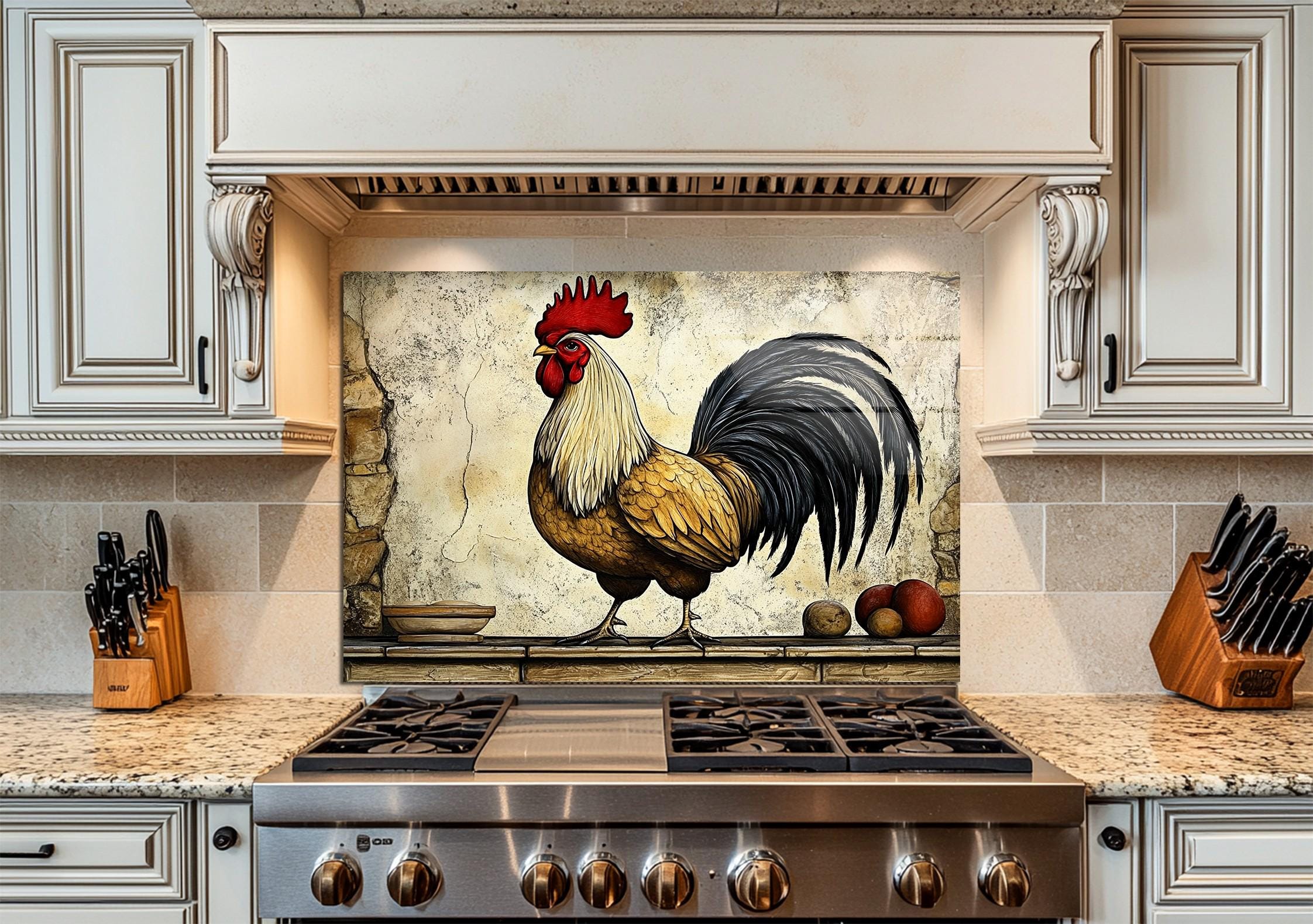 Stained Glass Rooster Backsplash, Rustic Farmhouse Animal Tile , Rustic ...