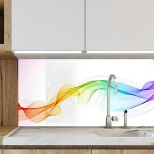 Moderne Küchenrückwand aus gehärtetem Glas mit Wellenmuster, Herdabdeckung
