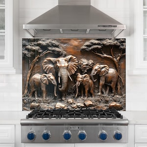Elephant Tempered Glass Kitchen Backsplash: Heat Resistant Stove Cover