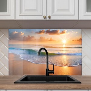 Sunset Ocean Tempered Glass Kitchen Backsplash Panel