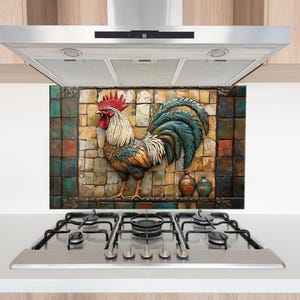 Rustic Rooster Tempered Glass Backsplash: Farmhouse Kitchen Wall Art